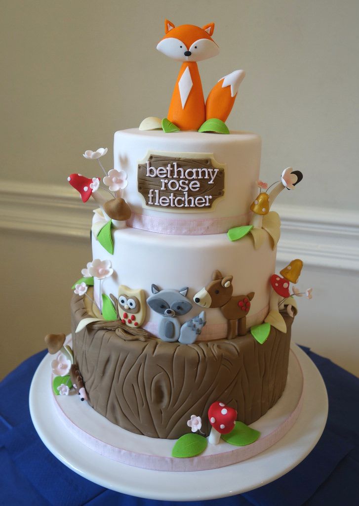 Woodland Fox Baby Shower Cake