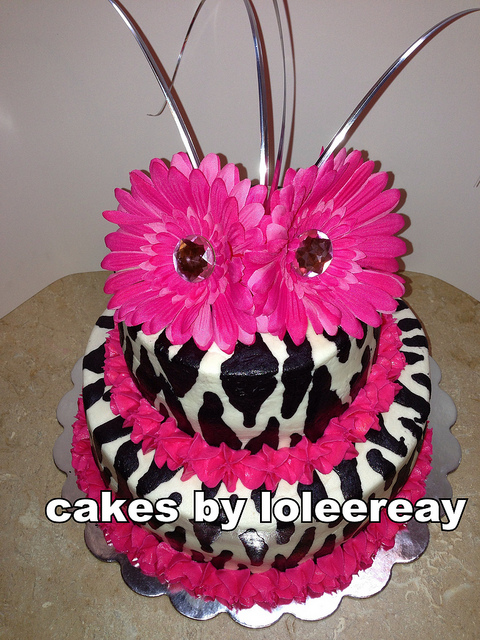 Zebra Print Cake with Pink Trim