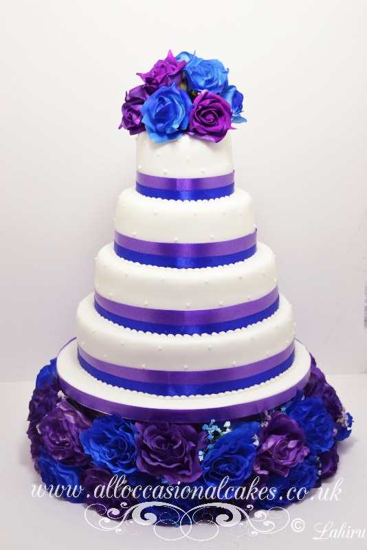 Wedding Cake with Purple and Blue