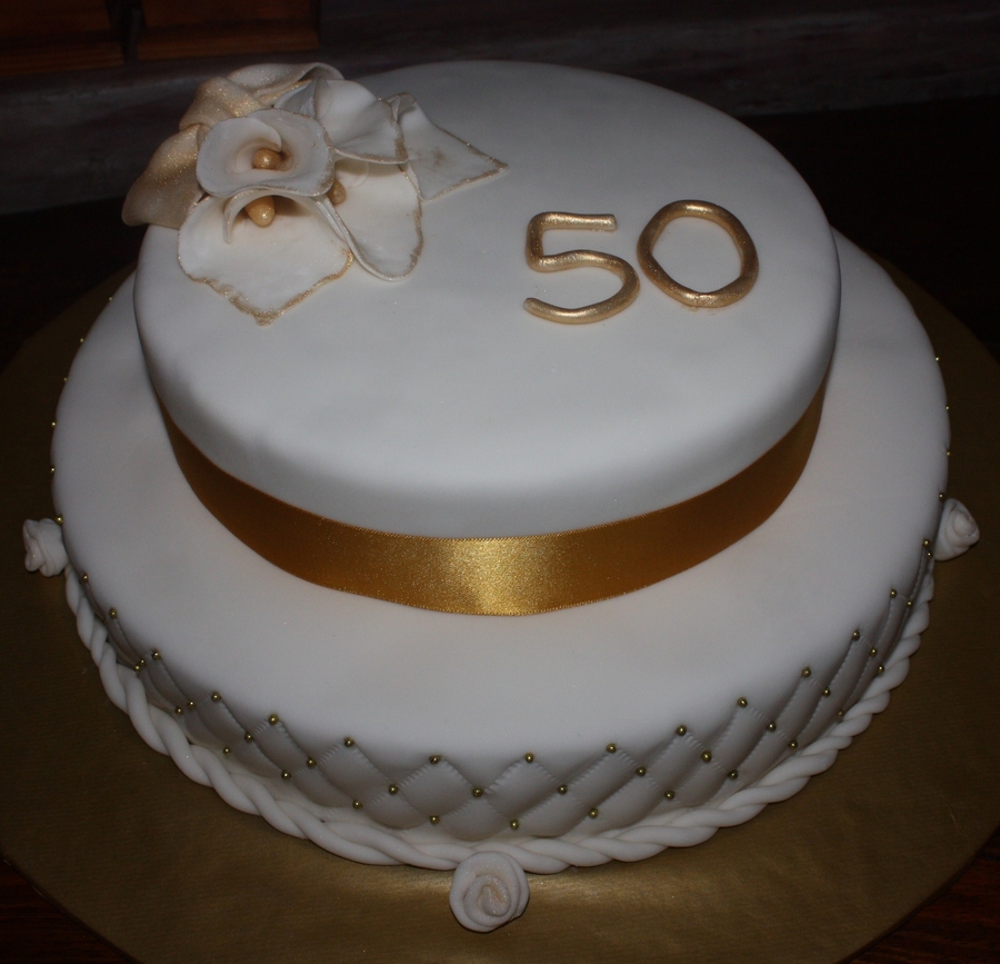 2 Tier 50th Anniversary Gold Cake