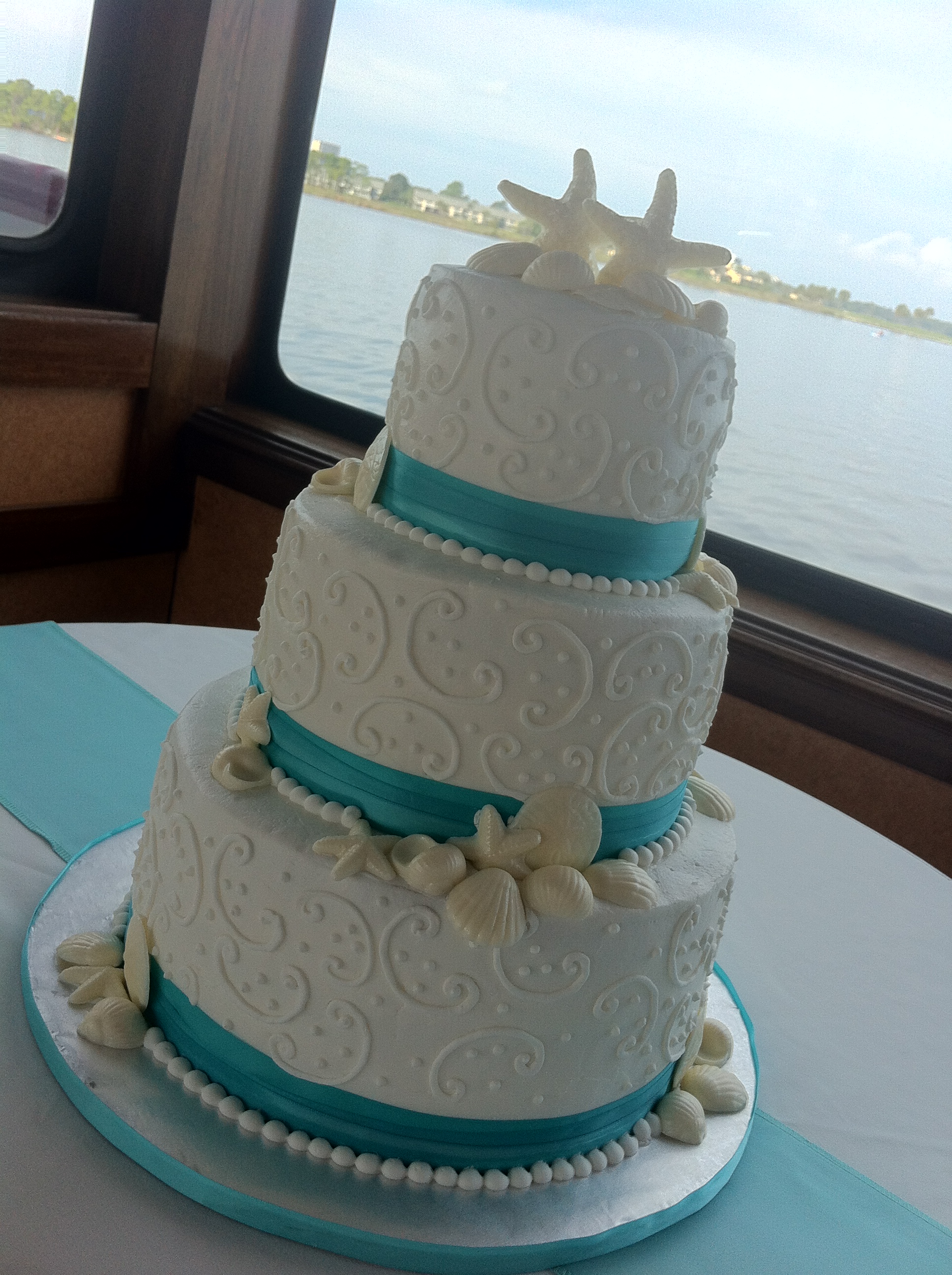 10 3 Tier Seashell Wedding Cakes Photo Aqua And White Wedding Cake