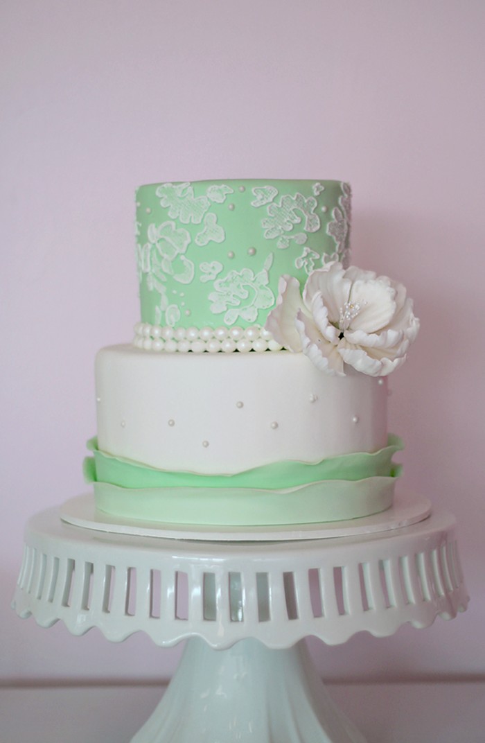 Birthday Cake with Lace and Flowers