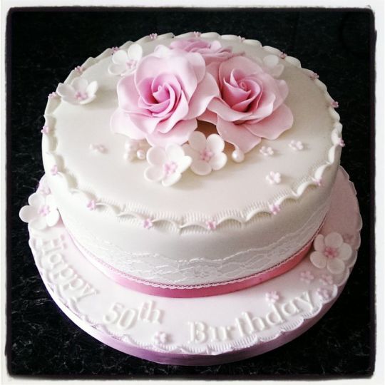 Birthday Cake with Roses and Lace