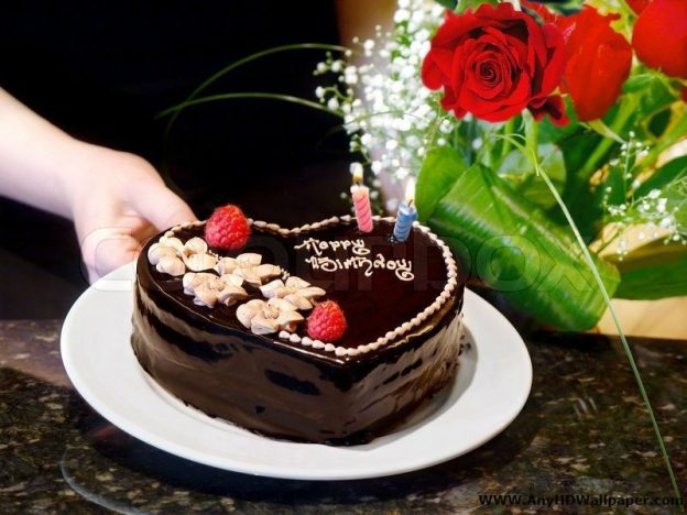 Happy Birthday Heart Cake with Roses