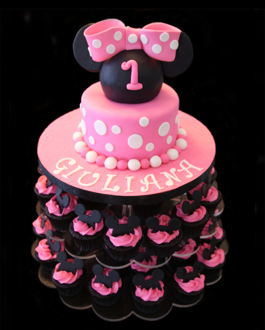 8 Photos of Minnie Mouse Birthday Cake With Cupcakes