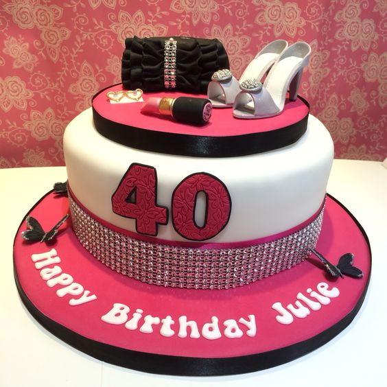 Pink and Black 40th Birthday Cake