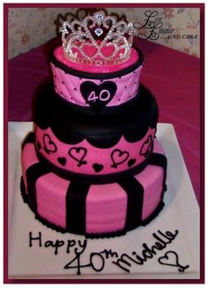 Pink and Black 40th Birthday Cake