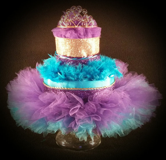 Purple and Teal Baby Shower Diaper Cake