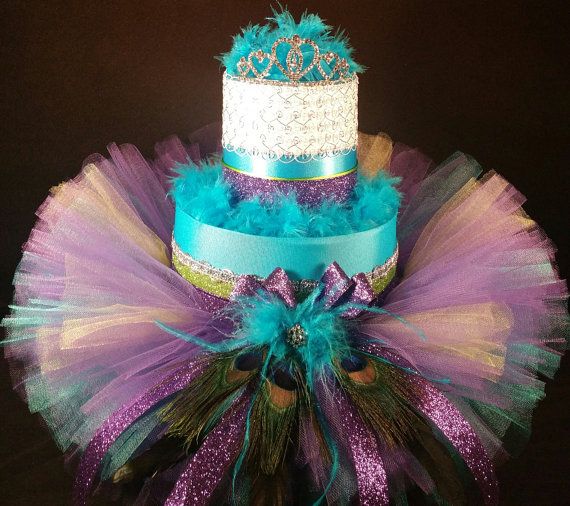 Purple and Teal Baby Shower Diaper Cake