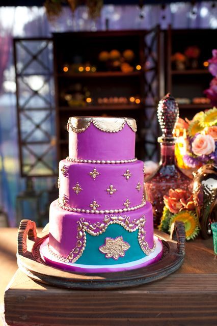 Purple and Turquoise Wedding Cake