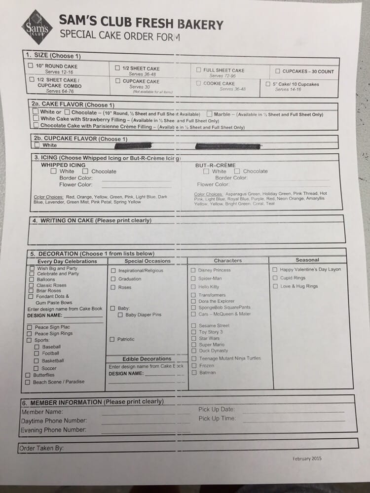 Sam's Club Cake Order Form