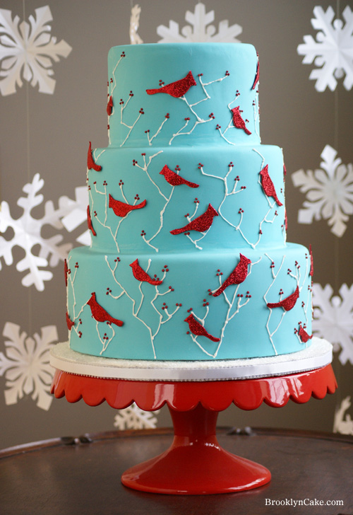 Birds with Red Blue Cake