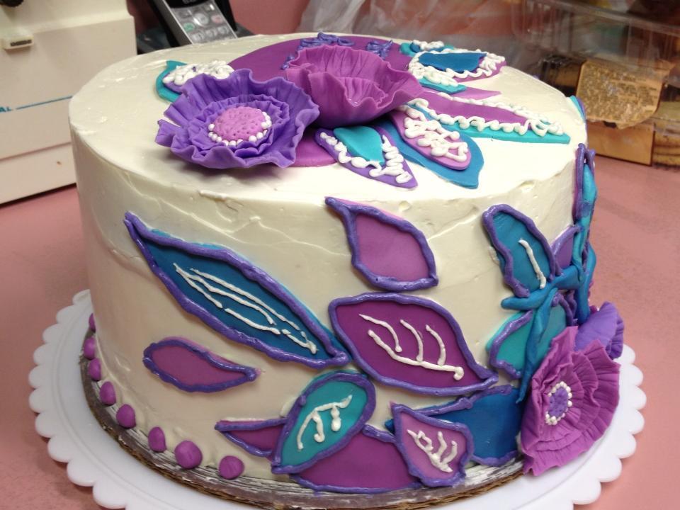 Blue and Purple Flower Birthday Cake