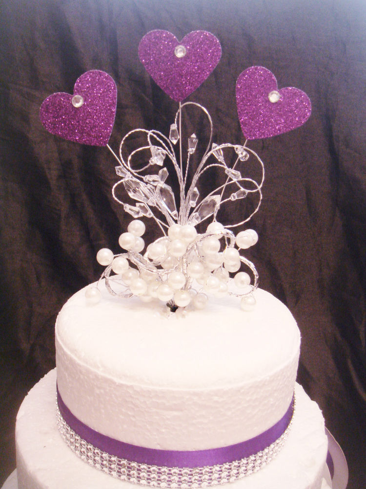 Crystal Hearts Wedding Cake Topper