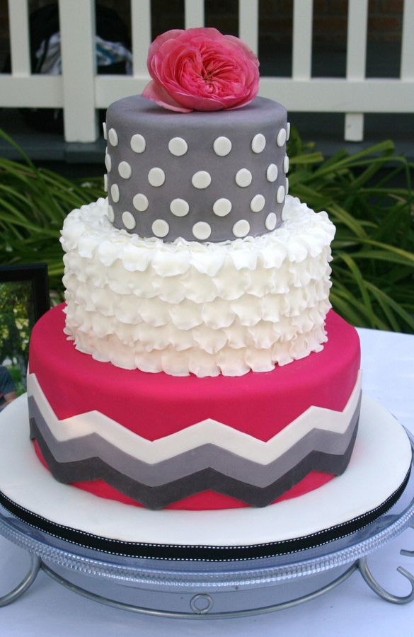 Pink and Gray Chevron Cake