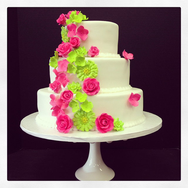 Pink and Lime Green Wedding Cake