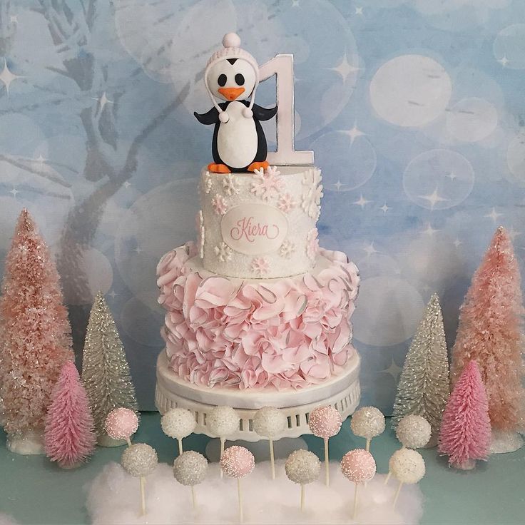 Pink Winter Wonderland Baby Shower Cake