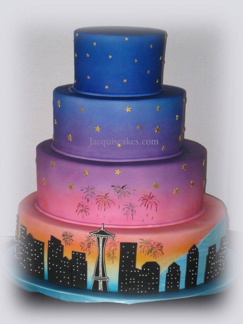 Seattle Skyline Birthday Cake