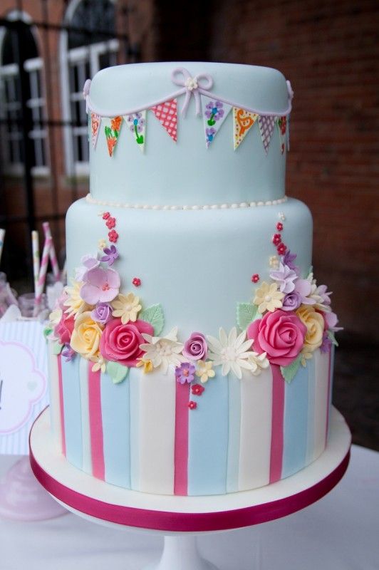 3 Tier Birthday Cake with Flowers