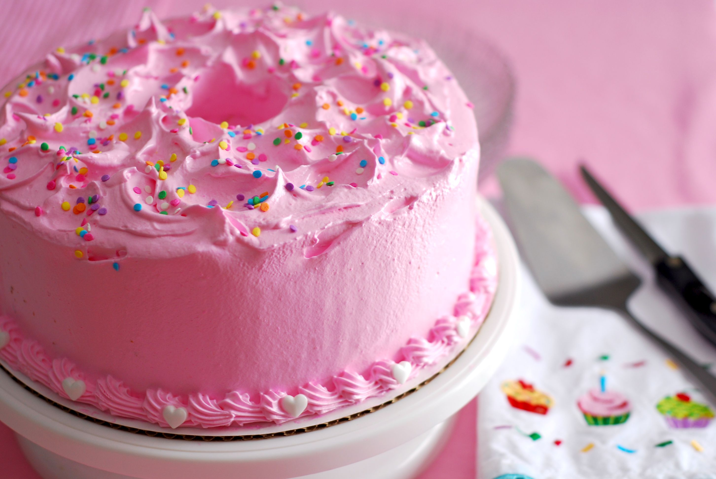 Angel Food Cake with Pink Icing