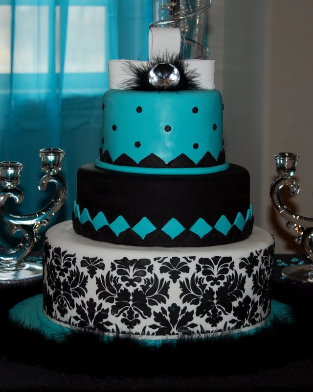 Black and Turquoise Wedding Cake