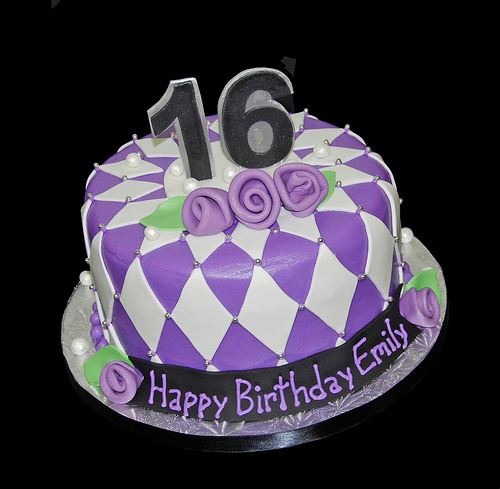 Black Silver and Purple Birthday Cake