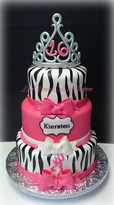 Hot Pink & Black Bling Happy Birthday Cake