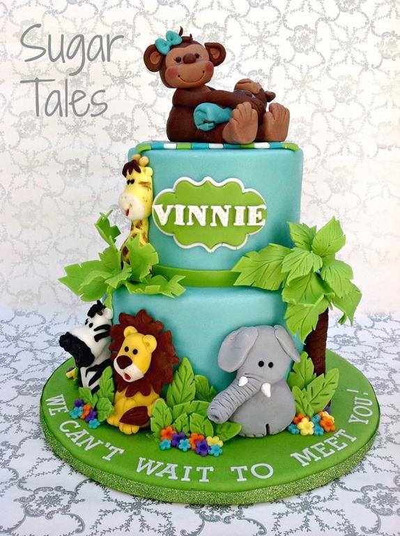 Jungle Animal Themed Baby Shower Cake