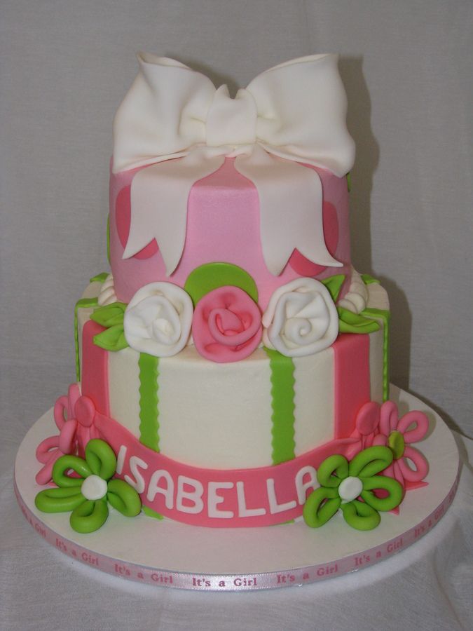 Lime Green and Pink Baby Shower Cake