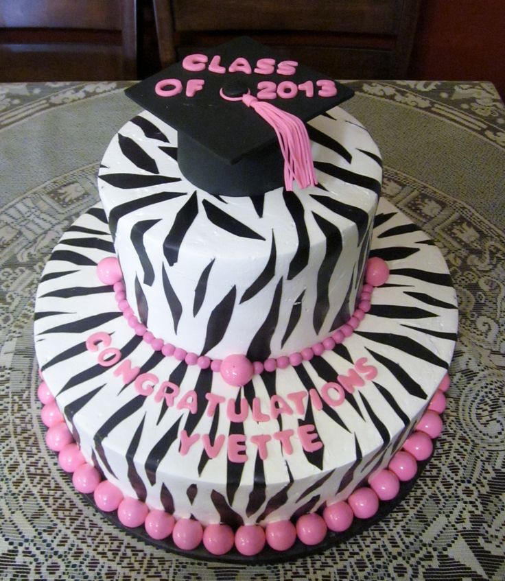 Pink and Black Zebra Graduation Cake