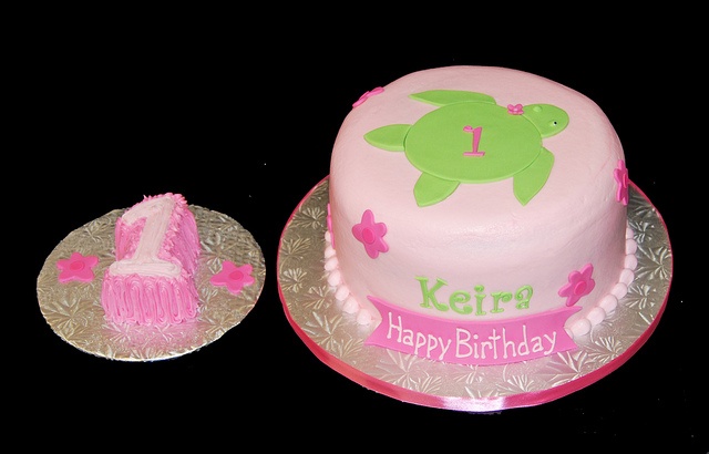 Pink and Green Turtle Birthday Cake