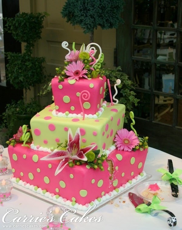 Pink and Green Wedding Cake