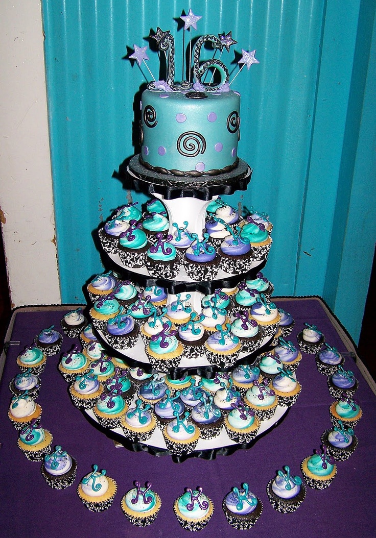 12 Photos of Sweet Sixteen Birthday Cake With Cup Cakes