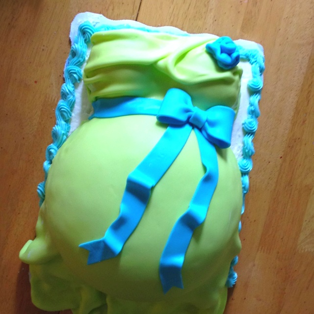 Turquoise and Lime Green Baby Shower Cake
