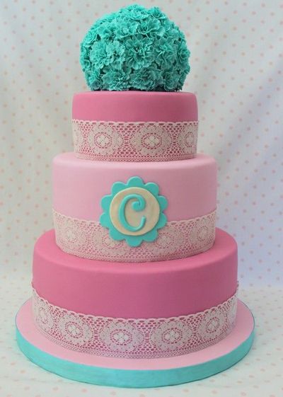 Turquoise and Pink Birthday Cake