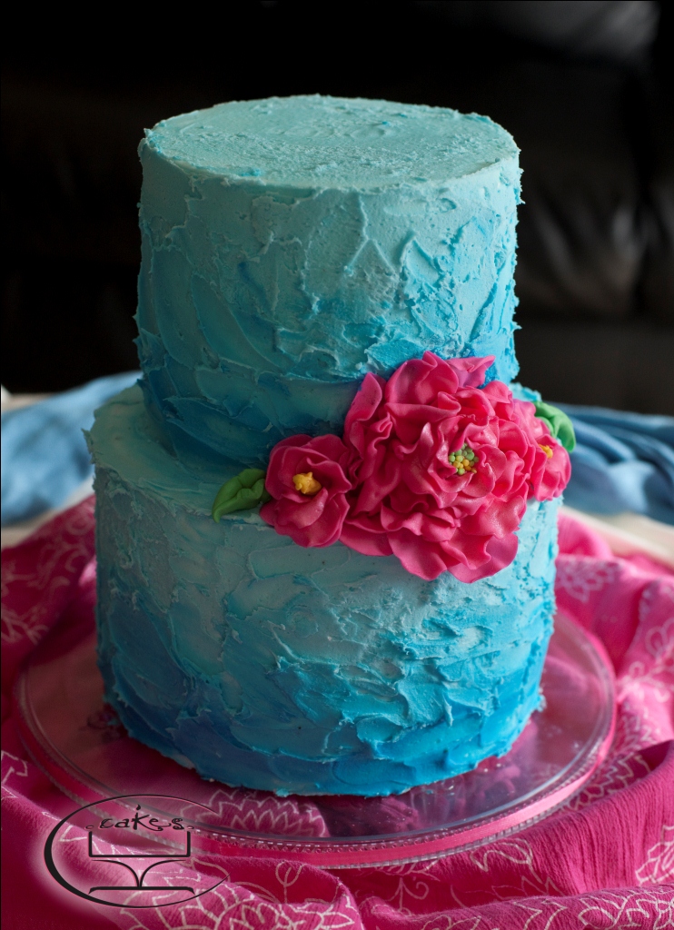 Turquoise and Pink Birthday Cake