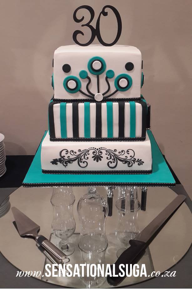 Turquoise Black and White Birthday Cakes