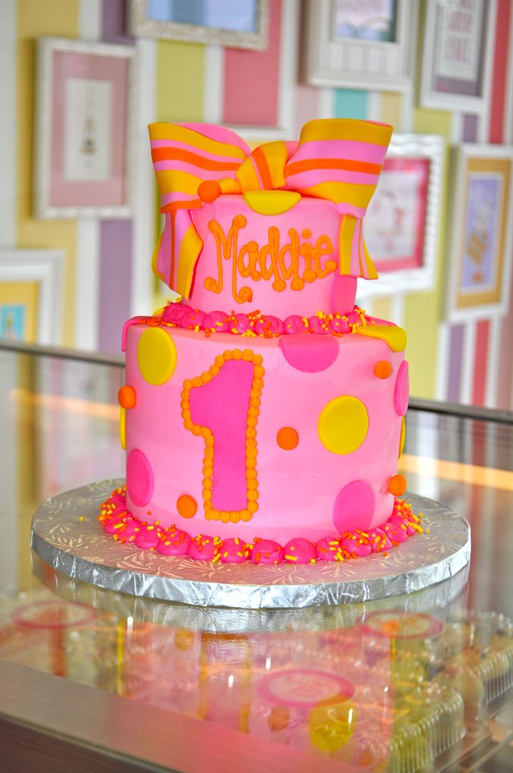 Yellow-Orange and Pink Birthday Cake