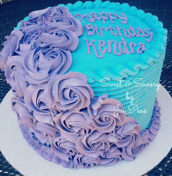 Aqua Blue and Purple Birthday Cake