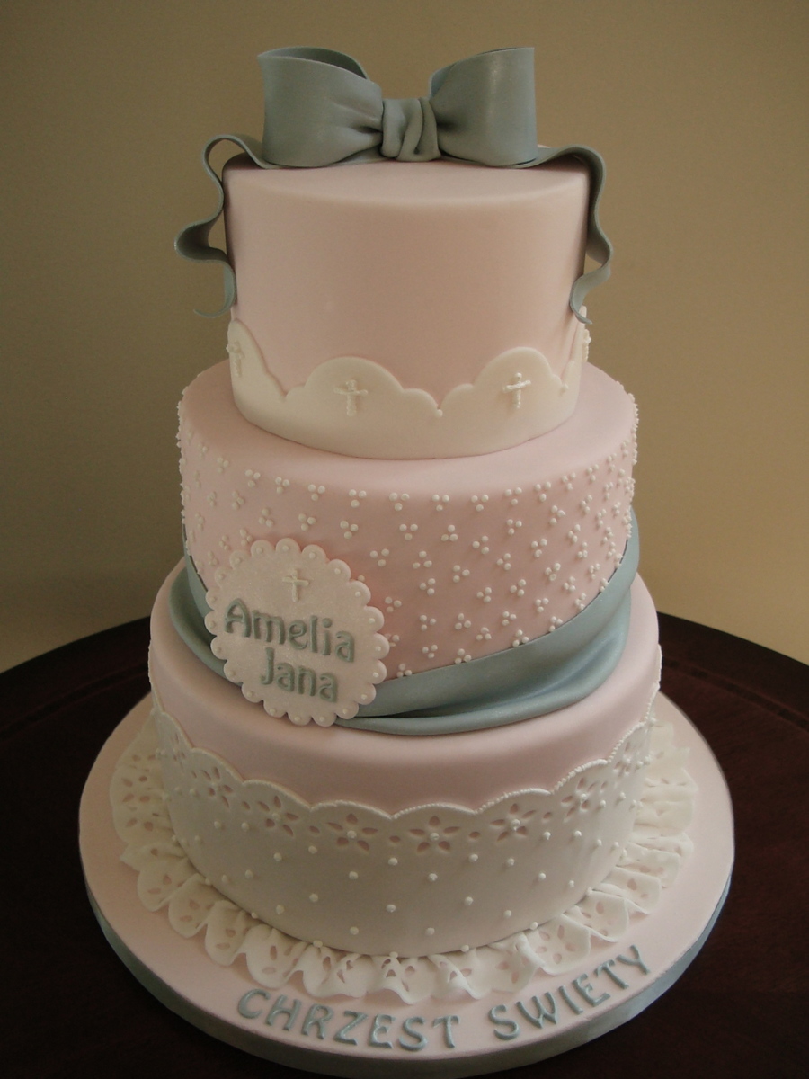 Baptism Fondant Cake Pink