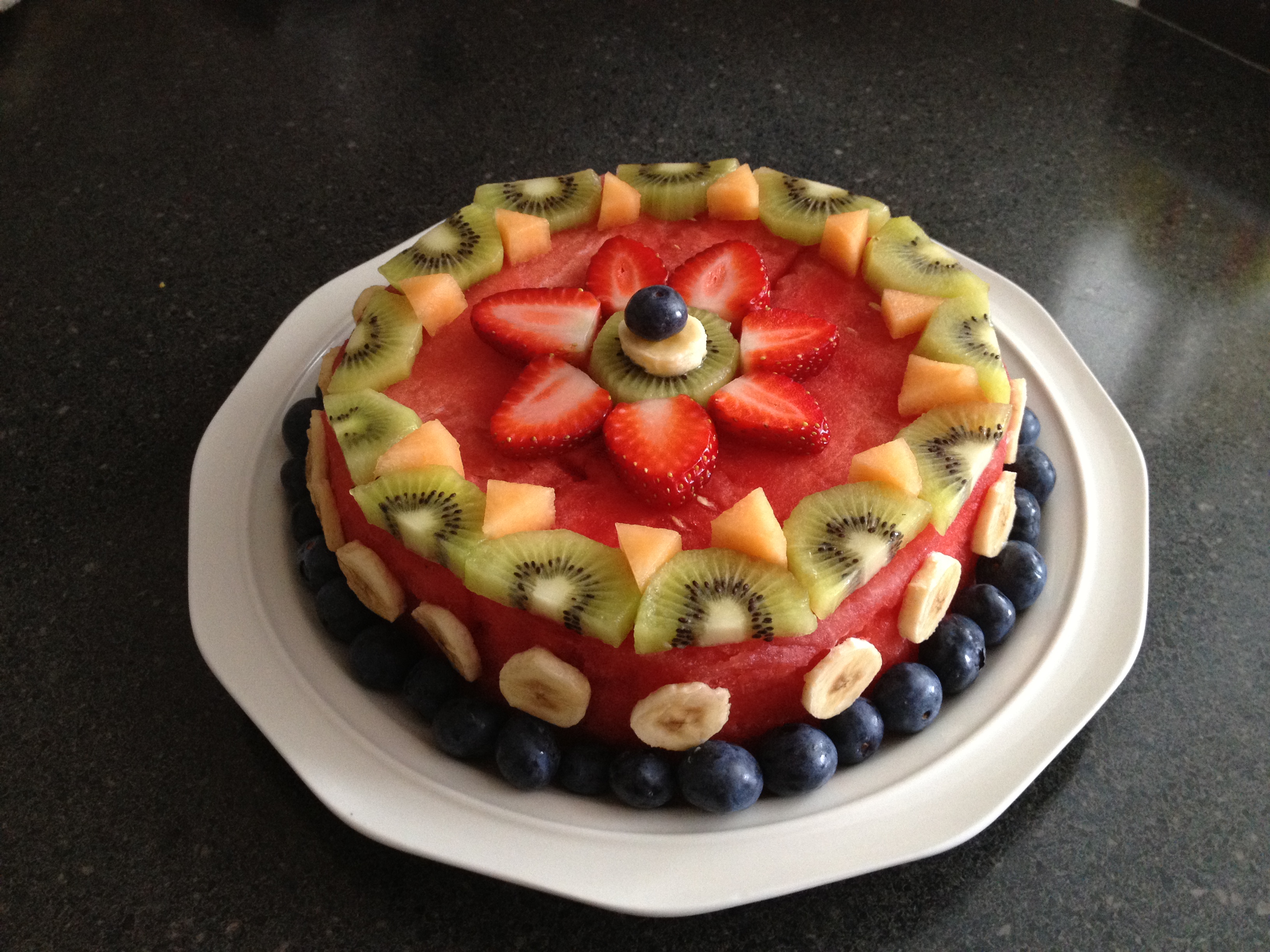 Birthday Cake Made Out of Fruit