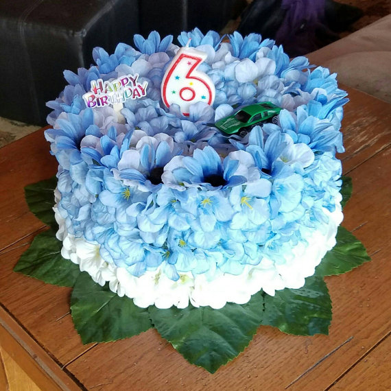 Birthday Cake with Artificial Flowers