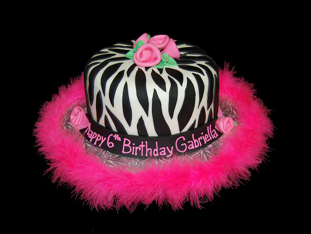 Black White and Pink Zebra Birthday Cake