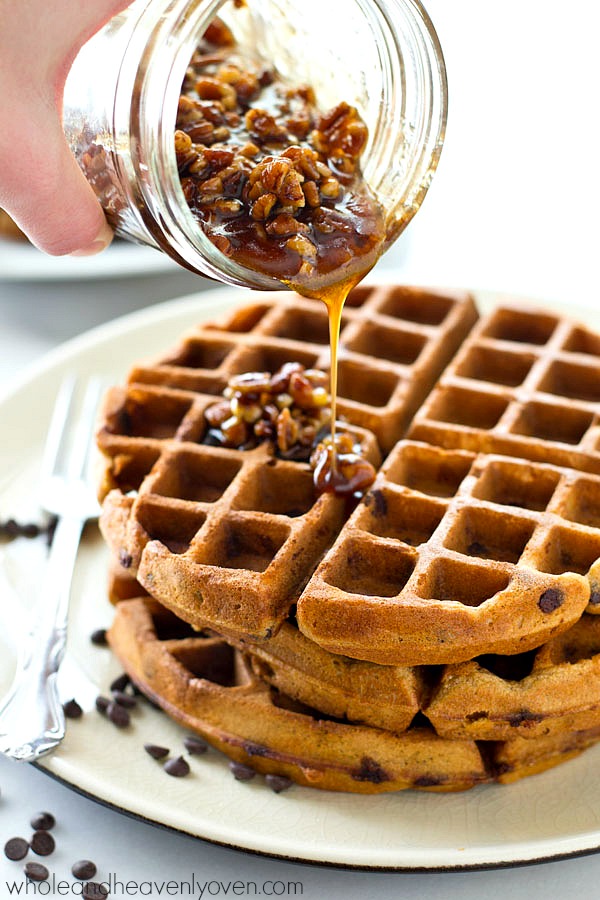 Chocolate Chip Waffles with Syrup