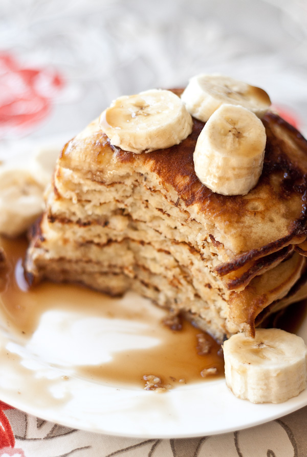 Coconut Banana Pancakes with Syrup