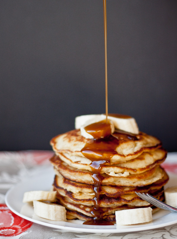 Coconut Banana Pancakes with Syrup