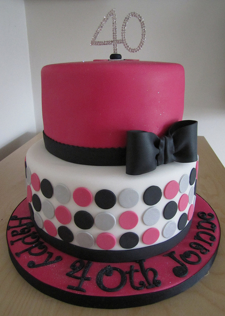 Pink Black and White Birthday Cake