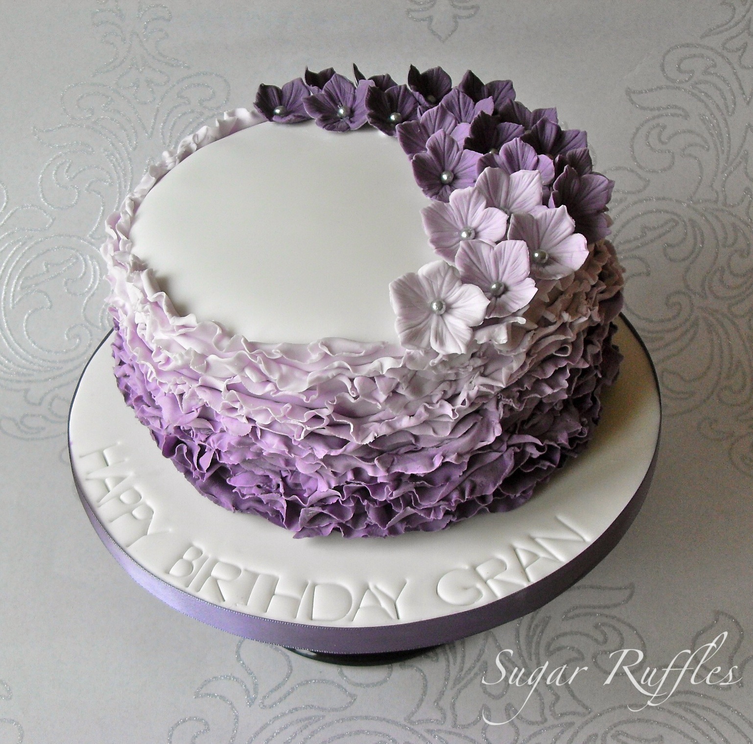 Purple Blue Ombre Ruffle Birthday Cake