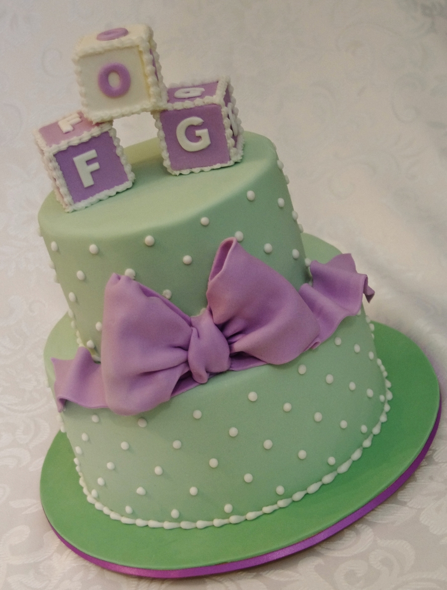 Purple Green Baby Shower Cake