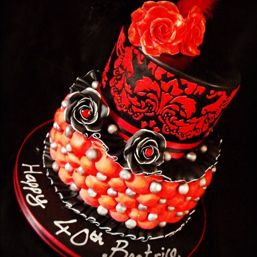 Red Black and Silver Birthday Cake